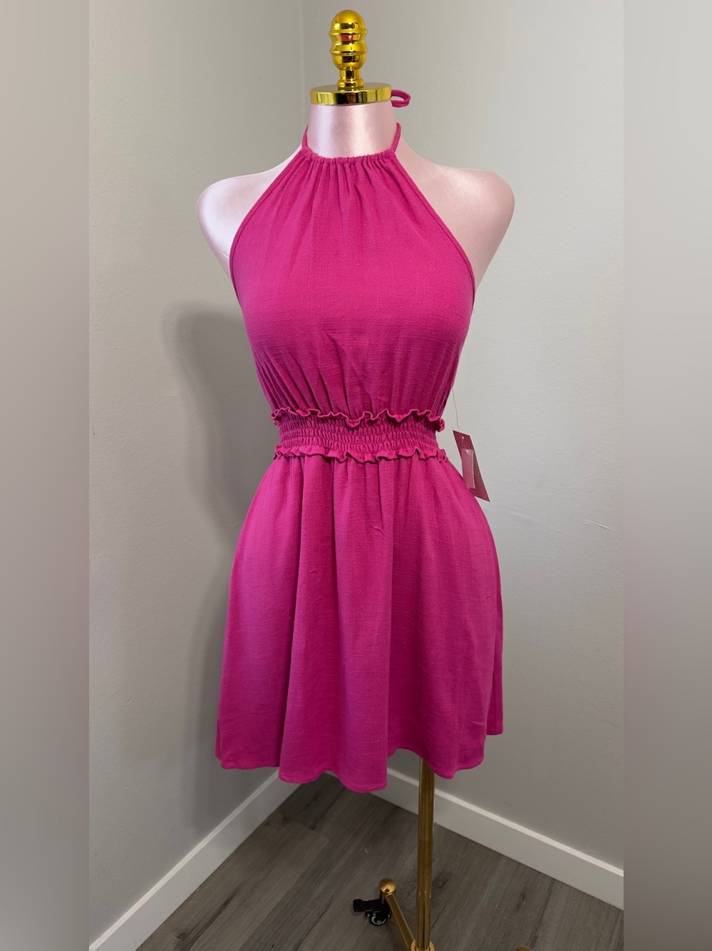 Sienna Sky Halter Mini Dress in Fuchsia Pink